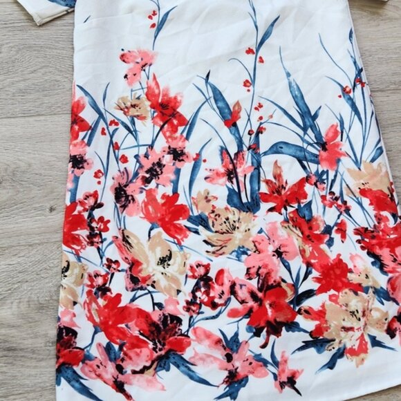 Peppermint Floral Sheath Dress Womens Small Pink Red Short Sleeves - Picture 2 of 9